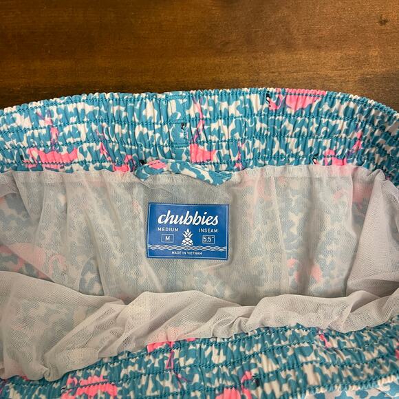 Chubbies The Domingos Are For Flamingos Swim Trunks Blue 5.5" Men's Medium Mesh - Picture 8 of 8
